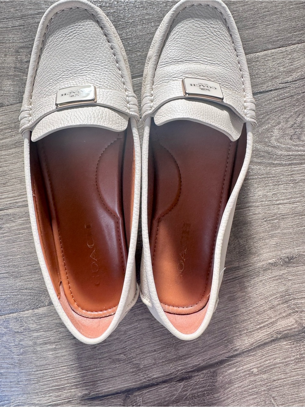 Coach White Pebbled Leather Penny Loafers with Gold Accent - Picture 6 of 7
